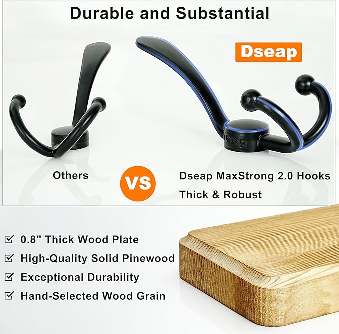 Dseap Coat Rack Wall Mounted - 24" Long 6 Tri Hooks, Heavy Duty Wooden Wall Coat Hanger Coat Hook for Clothes Hat Jacket Clothing, Weathered Green and Black