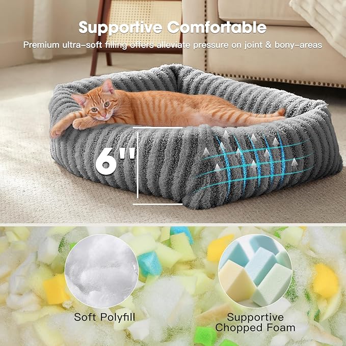 MIXJOY Dog Beds for Small Dogs Cats, Soft Cat Bed for Indoor Cats, Rectangle Pet Bed for Puppy Kitty, Washable Dog Bed with Removable Cover, Anti Slip Bottom, 20"x19"x6", Grey