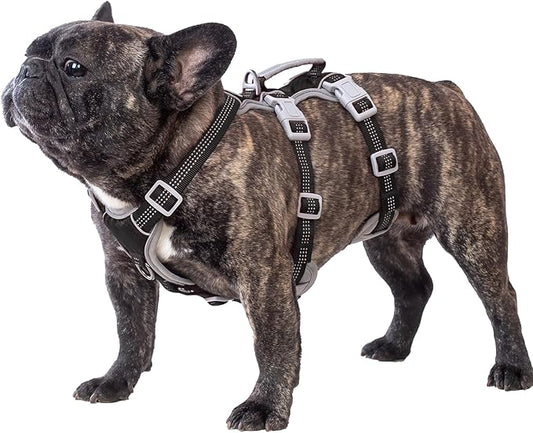 Huntboo Escape Proof Dog Harness, Escape Artist Harness, Reflective Harness with Padded Handle, Breathable, Durable, Adjustable Vest for Medium Dogs Walking, Training, and Running Gear (Black, M)