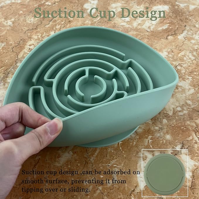 Pet Puzzle Bowl, 2 Cups Silicone Slow Feeder Dog Cat Bowl with Suction Cups, Non Slip Puzzle Bottle Lick Mat for Boredom and Anxiety Reduce,Preventing Choking, Dishwasher Safe (Green)