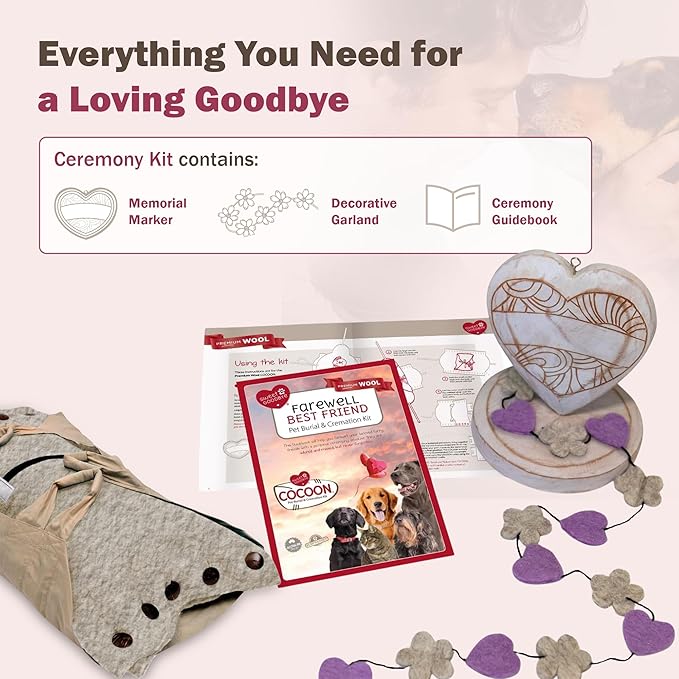 Cocoon® - Eco-Friendly Pet Burial & Cremation Ceremony Kit (Premium Wool) - Casket for Dogs and Cats (Choose Size & Color) (Medium, Natural)