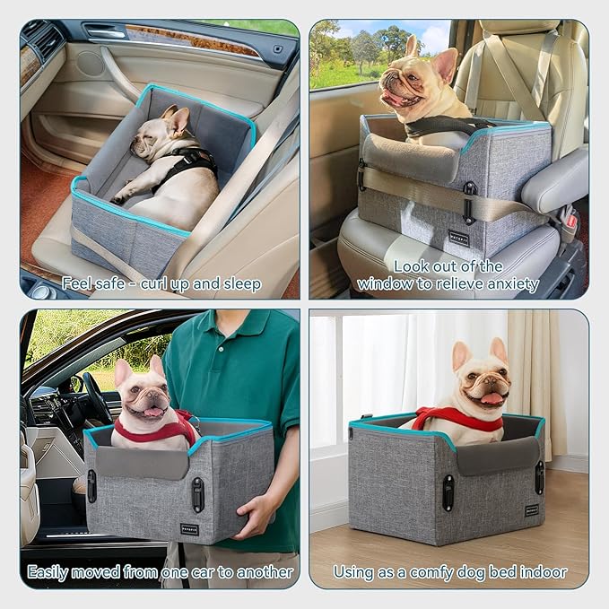 PETSFIT Dog Car Seats for Small Dogs, Patent Safe Buckles Dog Booster Car Seat, Cat Cars Seat with Safety Belt, Suitable for Small Pets Up to 25lbs (Grey)