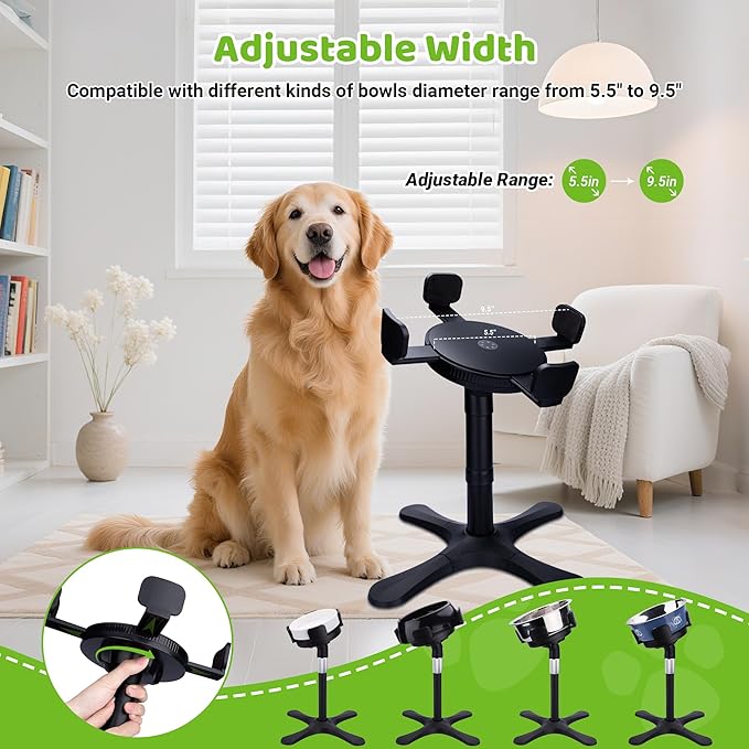 Dog Bowls,Elevated Adjustable Dog Bowl Stand with 3 Heights & Tilted Feeding Design, Raised Stand Compatible with Medium & Large Breeds(with Bowl) Black