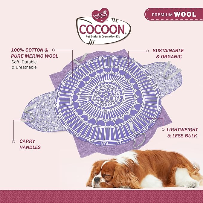 Cocoon® - Eco-Friendly Pet Burial & Cremation Ceremony Kit (Premium Wool) - Casket for Dogs and Cats (Choose Size & Color) (XL, Lavender)