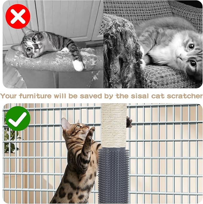 2 Pack Cat Scratching Post for Crate Cage, Wall Mounted Cat Scratcher Post with Self Groomer and Massager, Cat Cage Scratcher Pole to Scratch and Climbing 12.2x2.4in (Blue, 2 Scratching)
