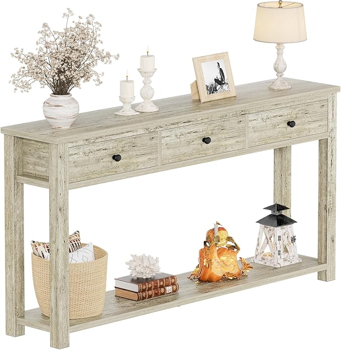 Homieasy Farmhouse Console Table with 3 Drawers, 47 Inch Wood Sofa Table with Storage Shelf for Living Room, Behind Couch, Entryway Table for Hallway, Living Room, or Foyer, Light Rustic Oak