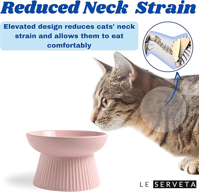 Ceramic Slow Feeder Cat Bowl, Raised Puzzle Feeder, Anti Vomiting Cat Slow Feeder, Elevated Food Bowl, Whisker Friendly Cat Bowl (Pink)