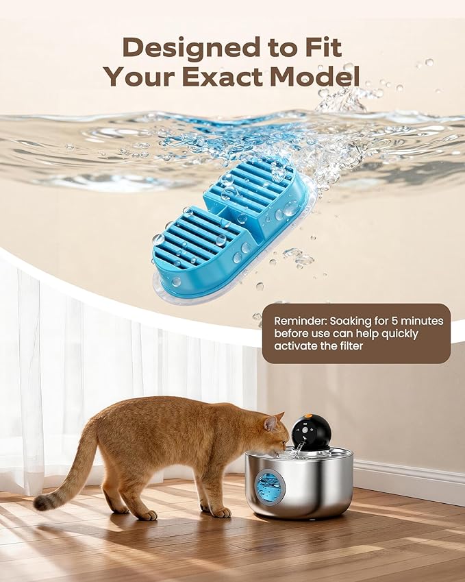 Cat Fountain Filter Replacement: Wireless Pet Water Fountain Filters - 24 Filters for Cordless Cat Drinking Fountain - 12 Pack Carbon Filters + 12 Pack Sponges Filters (6-Month Supply)