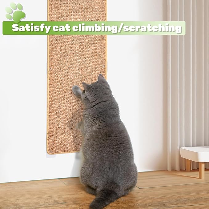 Natural Sisal Cat Scratcher Mat, Wall Scratcher Carpet, Cat Climbing Wall, Large Tall Scratching Post, Sofa Protector, Scratching Mat Pad for Indoor Cats (Brown, 78.7" Lx15.7 W, 1PC)