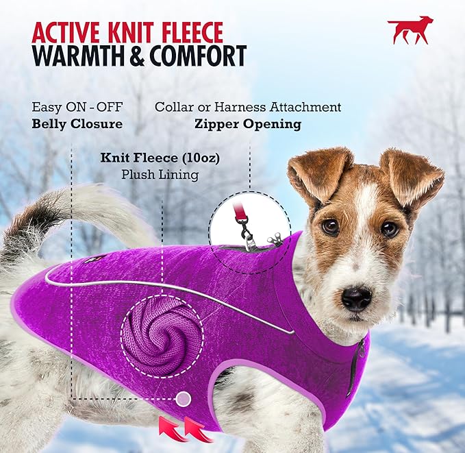 Insulated Fleece Sweater for Dogs | Lightweight Warm Dog Vest | Zipper Port for Harness | Cold Weather Winter Jacket | Rain Snow Repellant Coat | Adjustable for Small Medium Large Girl Dog (Purple/XL)