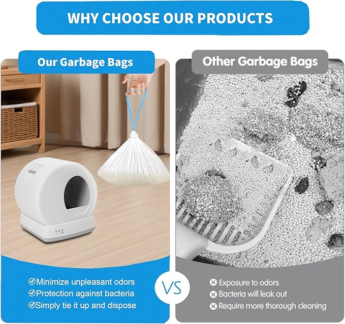 120 Count Cat Litter Box Liners Bags Compatible with MeoWant MW-SC01 / MW-SC02/ MW-LR01, Extra-Thick Cat Waste Bags for Self-Cleaning Litter Box, Drawstring Automatic Trash Bags -17.7" x 19.7"