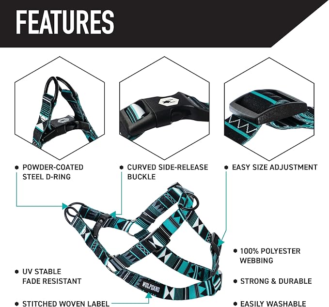 Wolfgang Heavy Duty Adjustable Dog Harness, Pull-Tested to Over 800 lbs for Walking & Training, WesternSky Print, Large