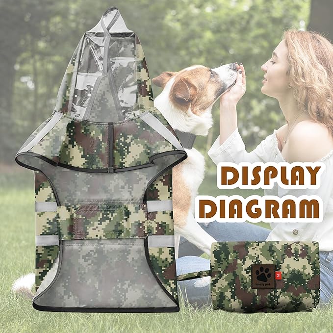 Dog Raincoat, Adjustable Rain Jacket with Hooded Double Layer for Large Medium Small Dogs Puppies, Lightweight Waterproof Rain Coat Poncho with Reflective Stripe Mosaic Camouflage Green,XL