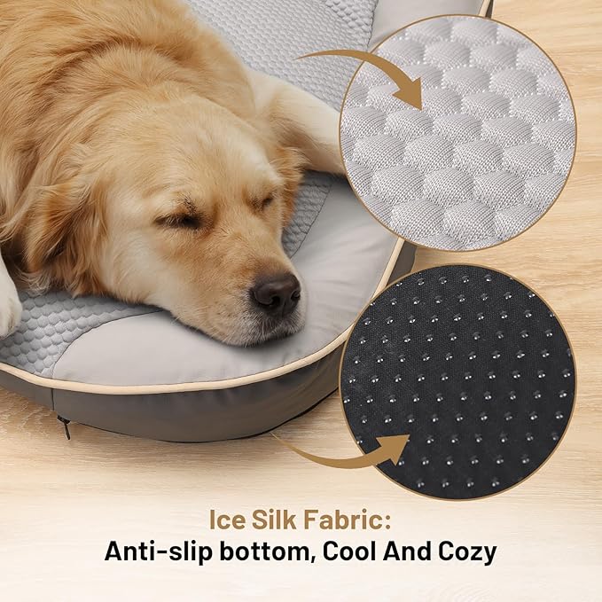 Waterproof Orthopedic Dog Bed for Large Dogs - Cooling PU Fabric, Removable Washable Cover, L-Size Pet Bed for Dogs & Crate Use