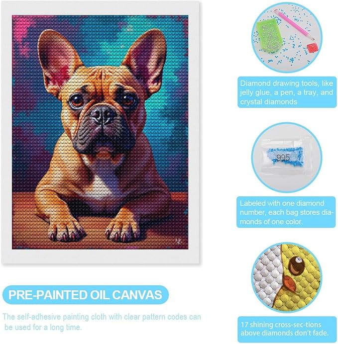 TZTTZT Diamond Art Kits for Adults - Calm Dog Portrait Vibrant Canvas Diamond Painting Kits for Adults Beginner, Frameless Diamond Painting Craft for Home Wall Decor