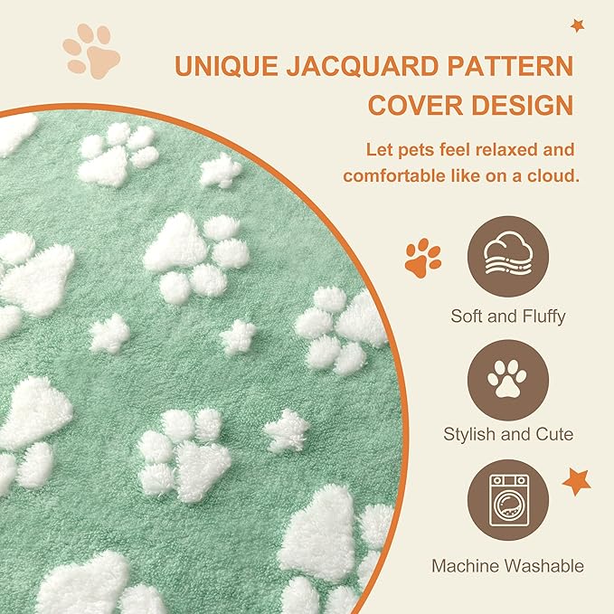 Dog Beds for Extra Large Dogs, Cute Thick Dog Bed for Crate Kennel, Fluffy Pet Bed with Removable Washable Cover and Anti-Slip Bottom, 41"x 28", Green Paw