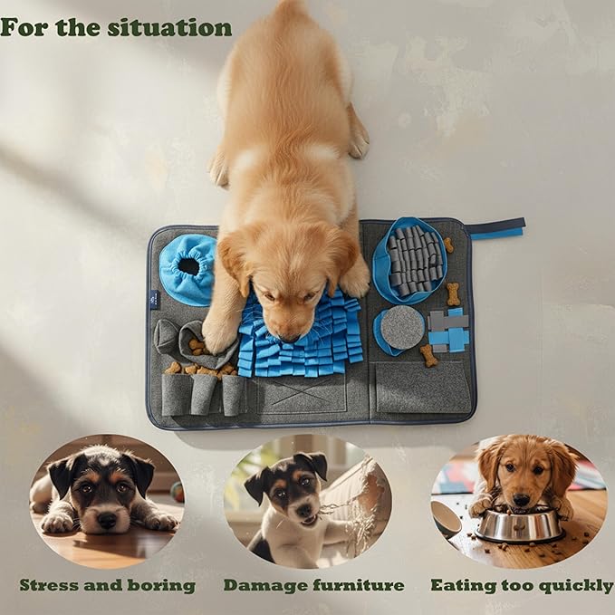 Snuffle Mat for Dogs, M Size Blue Interactive Dog Sniffing Pad, Non-Slip Puzzle Toy for Small Medium Breeds, Washable Foraging Mat for Boredom Anxiety Relief