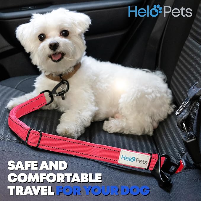 Dog Car Seat Belt 3-in-1 Adjustable Safety Seatbelt for Dogs in Car – Durable Extra Thick Nylon Webbing Bungee with Hook & Buckle Latch, Reflective Dog Harness (Pink).