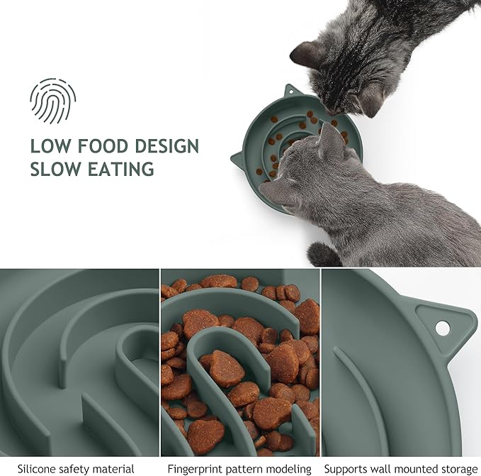 Coomazy Silicone Slow Feeder Dog Cat Bowls, Interactive Puzzle Toy for Pets Food Training, Keeps Dogs Cats Busy, Prevents Puppy Kitty Overeating (Dark Green, 1.4Cup)