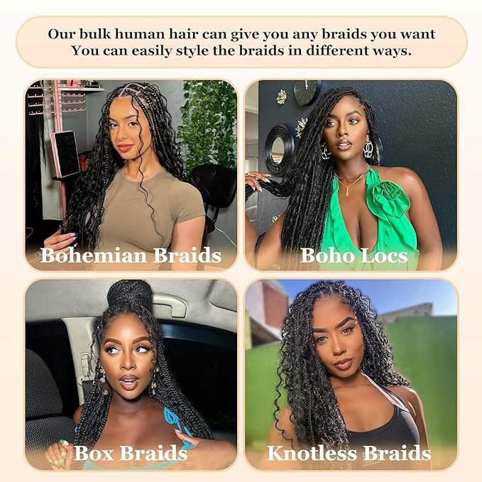 Selina Human Braiding Hair Bundle 50g Loose Deep Bulk Micro Braiding Hair Deep Wave Bulk Human Hair For Braiding Natural Black Color (Loose Deep, 22inch)