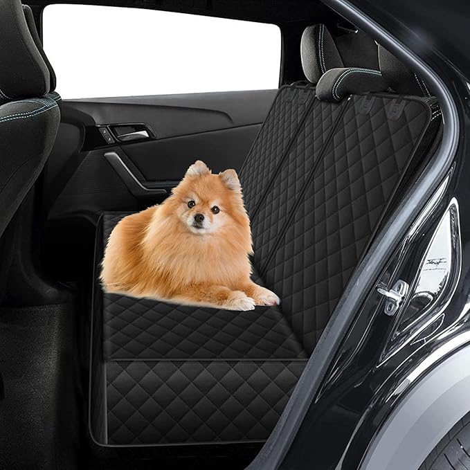 Dog Car Seat Cover for Back Seat, Nonslip Waterproof Bench Seat Pad, Durable Pet Backseat Protector Compatible for Armrest & Seat Belt, Universal for Most Cars (Black)