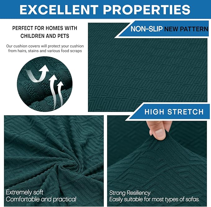 XINEAGE 2025 New 3 Pieces Couch Covers for 2 Cushion Sofa Super Stretch Loveseat Slipcover Pet Dog Universal Slip Cover Anti Slip Love Seat Furniture Protector (Blackish Green, 55"-69")