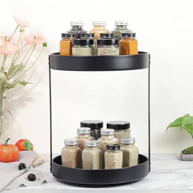 uxcell Lazy Susan Turntable Organizer, 2 Tier Rotating Spice Racks Metal Condiment Organizers for Cabinet Pantry Kitchen Countertop Bathroom