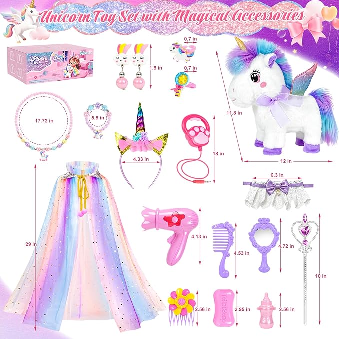 Unicorn Toys for Girls Ages 3-6 Unicorns Gifts, Walking, Talking & Singing Interactive Unicorn with Light Up Princess Cape, Remote Control Plush Unicornio Pet Care Toy for Toddler Girls