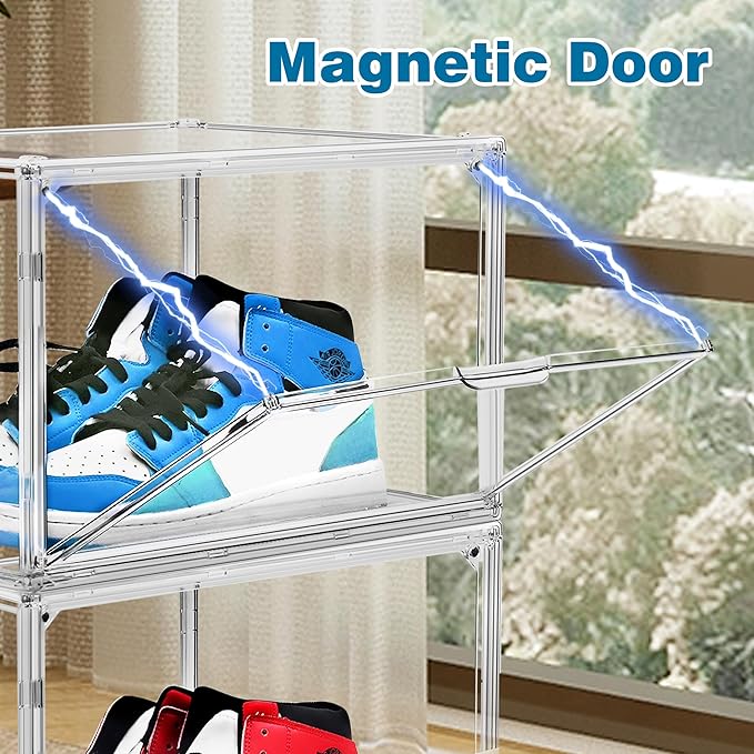 10 Pack Acrylic Shoe Box Size 14, X-Large Clear Purse Bag Organizer for Closet 14.1'' x 8.9'' x 10.6'' Transparent Handbag Storage Box, Acrylic Display Case for Shoes, Purses, Wallets & Bags