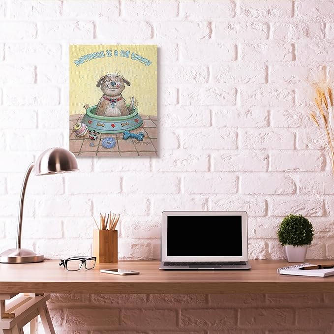 Stupell Industries 'Happiness is A Full Tummy Dog Funny Cartoon Pet Design', Canvas Art, 24 x 30 Inches, Easy to Hang and Sturdy, Made in USA, by Gary Patterson