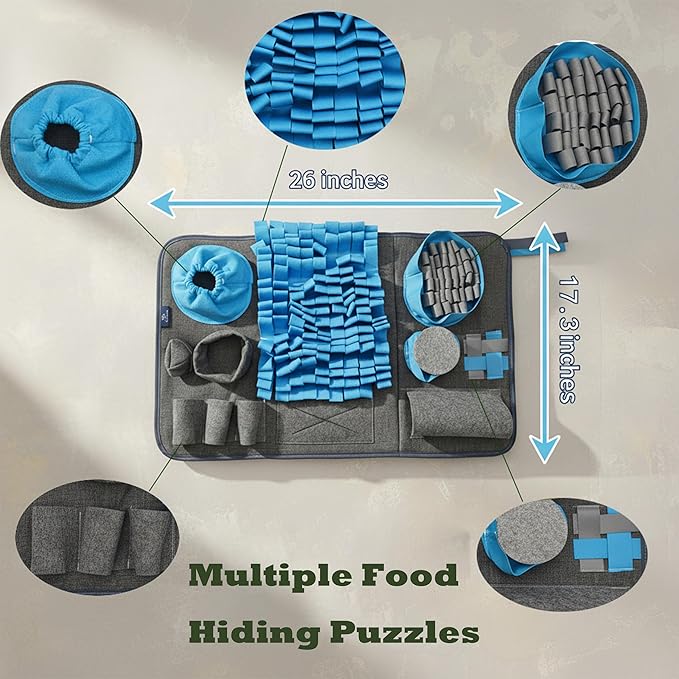 Snuffle Mat for Dogs, M Size Blue Interactive Dog Sniffing Pad, Non-Slip Puzzle Toy for Small Medium Breeds, Washable Foraging Mat for Boredom Anxiety Relief