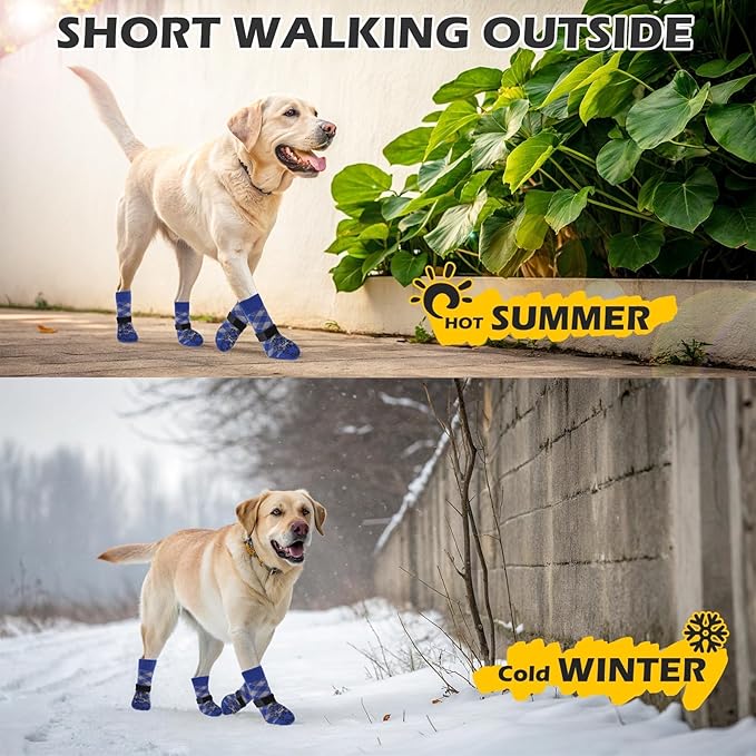 EXPAWLORER Dog Socks for Cold Winter Snow to Prevent Licking Paws, Anti Slip Doggie Booties Grippy Shoes for Hardwood Floors, Boots & Paw Protectors for Small Medium Large Senior Dogs Blue XL