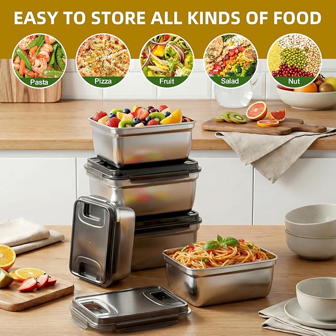 food prep stainless steel containers, turkey container, freezer safe, oven safe, suitable for open flame and induction stove, ideal for pickling kimchi (3.8L+7.5L+12L)