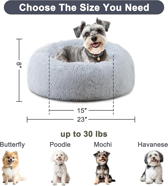 ELSKER&HOME Calming Dog & Cat Bed,Donut Washable Warming Soft Round 23 inches Dog Beds for Small Dogs,Anti-Anxiety Fluffy Plush Cushion Bed Fits up to 25 lbs Pets