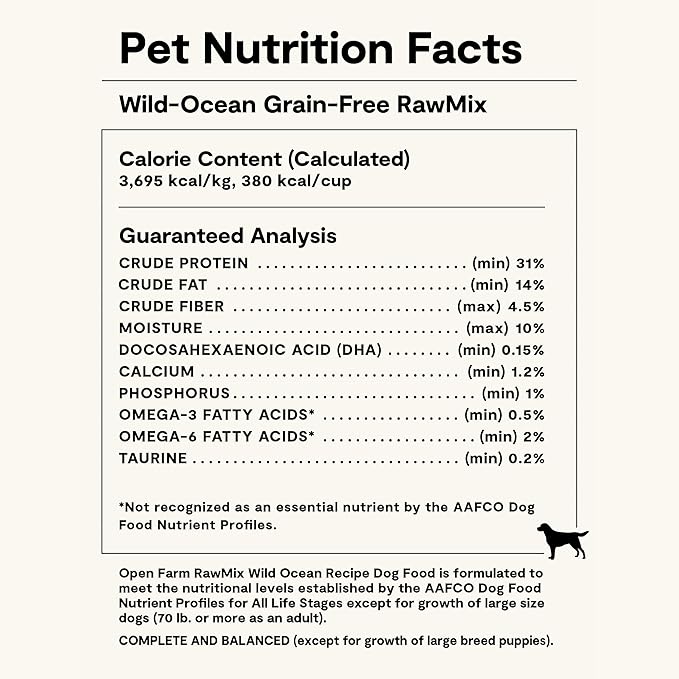 Open Farm, RawMix Grain-Free Dry Dog Food, Protein-Packed Kibble Coated in Bone Broth with Freeze Dried Raw Chunks, Salmon Whitefish & Rockfish, Wild Ocean Recipe, 20lb Bag