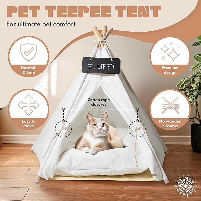 Blueppyness Pet Teepee Tent with Storage Bag Small Dog Beds Medium Sized Dog Up to 20 lbs Cat Beds for Indoor Cats Cama para Perros Pequeños Bunny House Indoor Bed Bunny Casa para Gatos