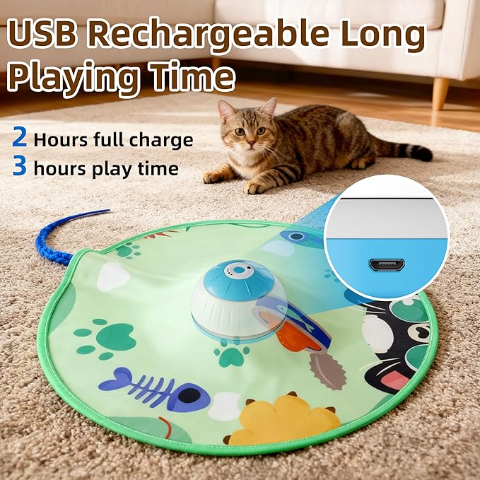 Casfuy 4 Speed Interactive Hide and Seek Cat Toy with Moving Mouse Electronic Motion Concealed Teaser Wand Cat Toy