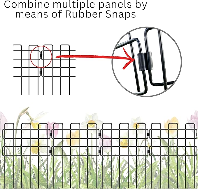 ShopLaLa Decorative Garden Fence Border (20 Panels) 12in(L) x 16.5in(H) Rustproof Black Metal Wire Fencing for Animal Barrier, Flower Bed Edging Landscape Panel Patio Fences Yard Outdoor Decor
