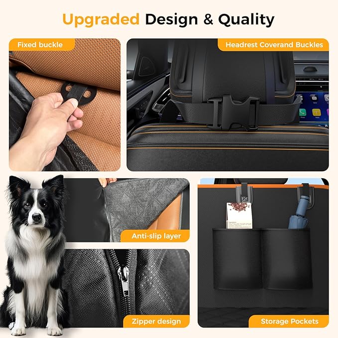 Dog Car Seat Cover for Back Seat,100% Waterproof Scratch Proof Nonslip Seat Cover,600D Heavy Duty Scratch Proof Nonslip Durable Soft Dog Hammock for Car for Cars Trucks and SUVs（Orange