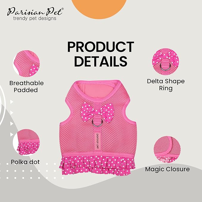 Parisian Pet Step in Dog Harness - 100% Mesh Fabric Pink Girl Dog Harnesses - Soft Fully Padded, No Pull Dog Vest Harness Dress - Puppy Harness - Dog Harness Large Sized Dog - L