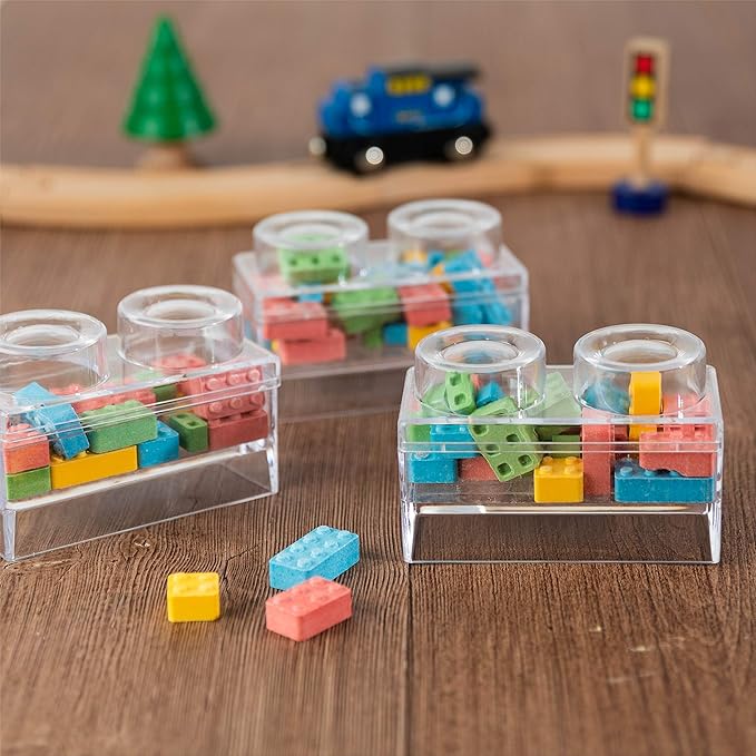 Hammont Block Toy Shaped Acrylic Candy Boxes - 8 Pack - 3.74"x1.96"x2.36" - Perfect for Weddings, Birthdays, Party Favors and Gifts | Designer Cute Clear Lucite Plastic Treat Containers