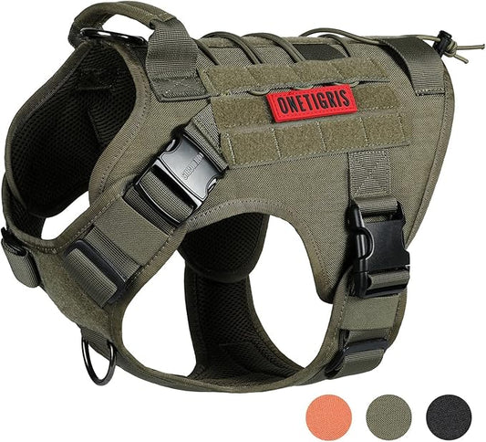 OneTigris Tactical Dog Harness Vest with Handle, Military Dog Harness for Large Medium Dogs,FIRE Watcher 2.0 No-Pull Service Dog Vest,Adjustable Dog Vest Harness for Walking Hiking Training(L,Green)