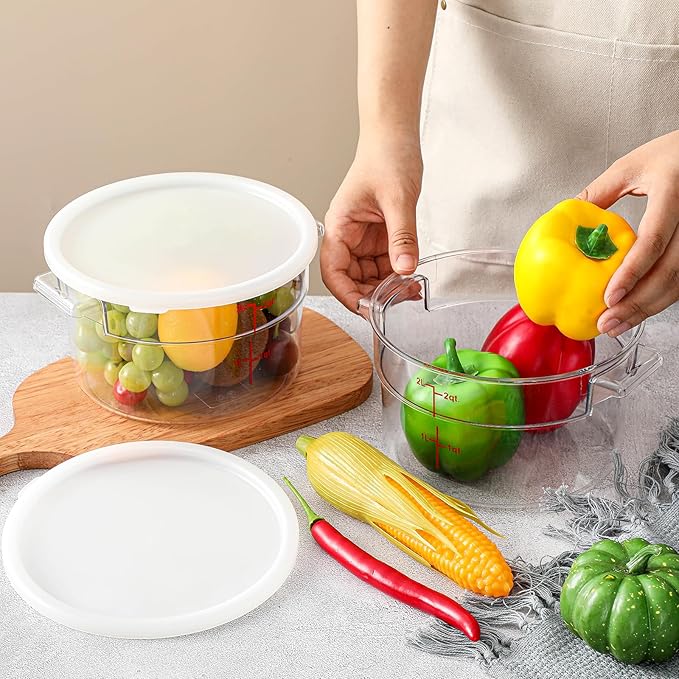 4 Pcs Dough Proofing Bucket with Lid, Round Food Storage Container 2 Qt Dough Bucket Clear Translucent Containers with Red Scale(White)