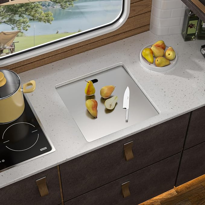 18 Inch RV Kitchen Sink - Fulorni 18"x18" Outdoor RV Camper Mobile Wet Bar Prep Sink Undermount 16 Gauge Stainless Steel Single Bowl Basin with Foldable Faucet