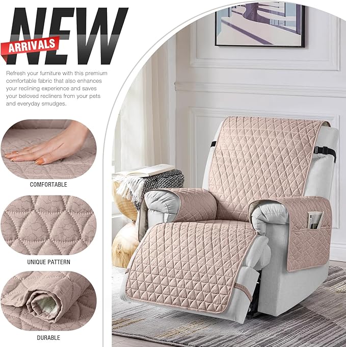 TAOCOCO 100% Waterproof Recliner Cover - Recliner Cover with Non-Slip Granule, Recliner Chair Covers with Elastic Band, Recliner Chair Covers for Reclining Chair(Peach, Small-22'')