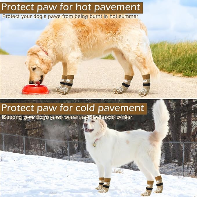 EXPAWLORER Double Side Anti-Slip Dog Socks with Adjustable Straps-Strong Grips Traction Control for Indoor on Hardwood Floor Wear,Best Paw Protector for Puppy Small Medium Large Dogs,X-large (6 Count)