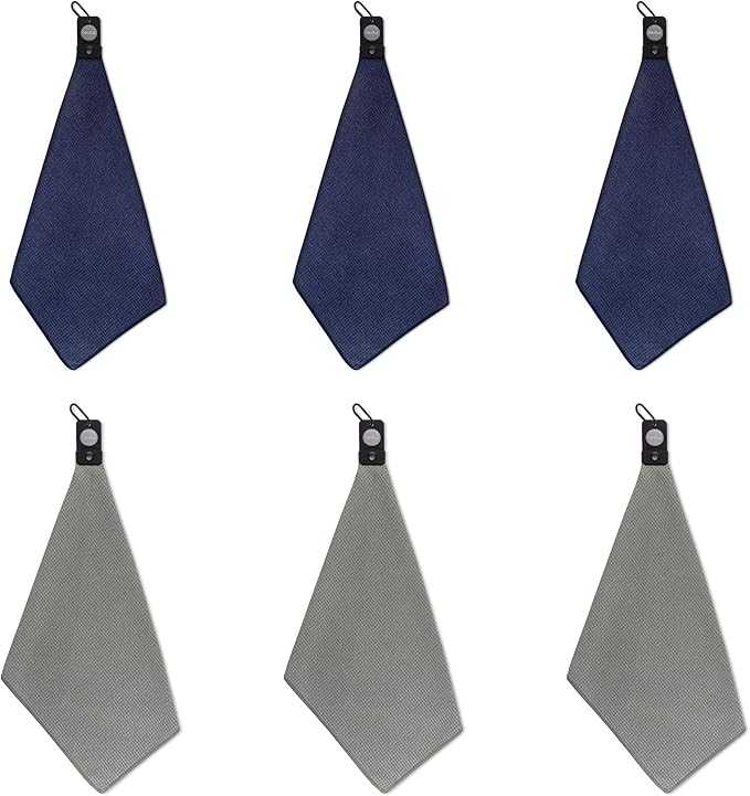 Magnetic Waffle Weave Microfiber Kitchen Towel, Multipurpose Cleaning Dish Cloth with Magnet and Hook, Soft Absorbent Quick Drying, 20x16 Inches, 6-Pack, Navy/Gray