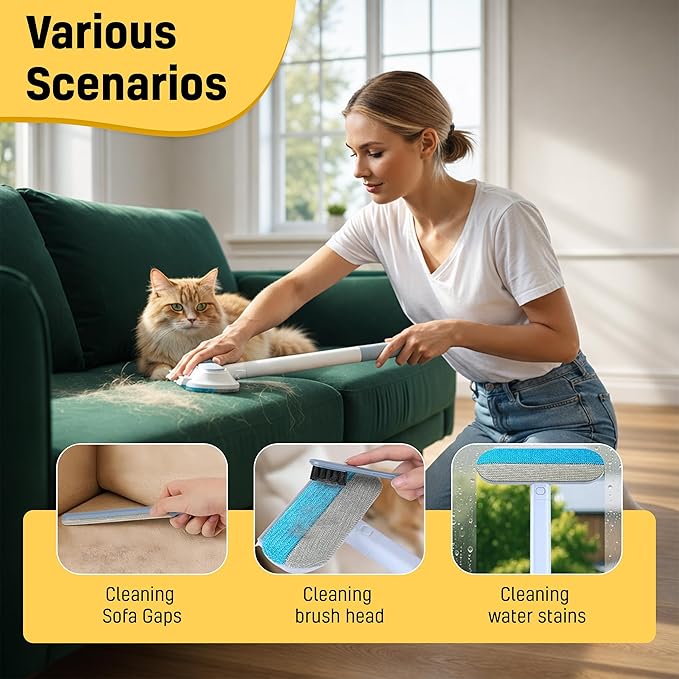Pet Hair Removal Tool for Dogs & Cats (19" Long Brush + Gloves), Electrostatic Reusable Pet Hair Remover, Five Finger Magic Brush with Adjustable Handle for Couch, Carpet, Bedding, Clothes