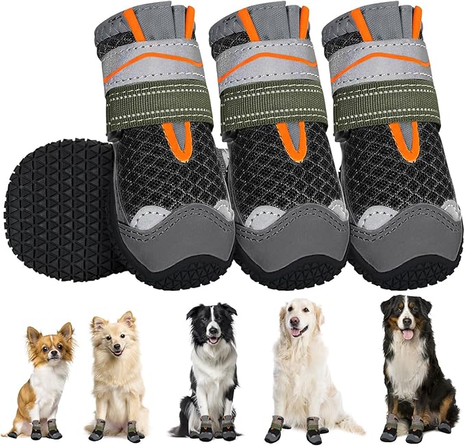 SlowTon Dog Shoes for Large Small Medium Dogs - Breathable Dog Boots for Summer Hot Pavement, Paw Protector for Outdoor Walking Winter Snow, Anti-Slip Rubber Dog Booties for Hardwood Floor (B, 2)