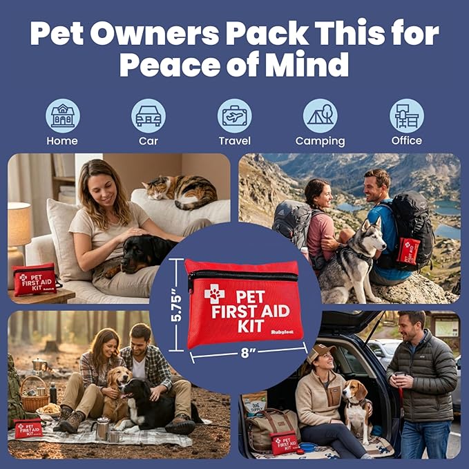 Dog First Aid Kit for Hiking & Travel - Vet Approved Emergency Supplies - Pet First Aid Kit Guide, Tick Remover, Thermal Blanket & More - Compact Dog Hiking Gear for Camping & Backpacking